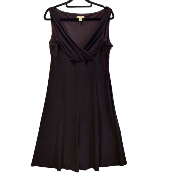 Dressbarn Womens 12 MidiDress Black V Neck Fit Flare Career Stretchy  Date Party - Picture 1 of 9